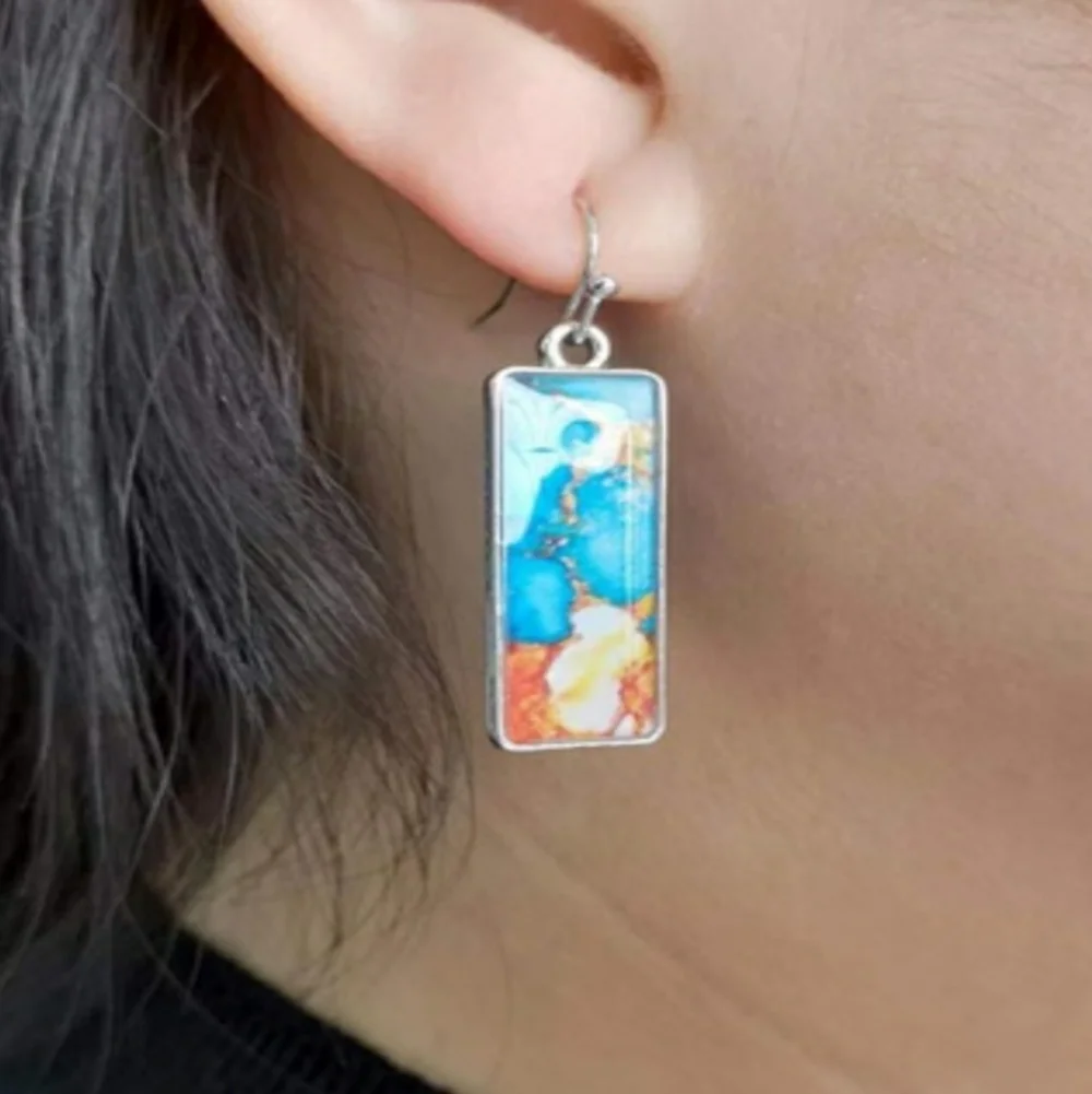 Marble Abstract Pattern Earrings Stained Glass Look